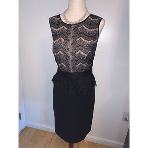 Loft black lacy dress size 4 sleeveless lace black and tan